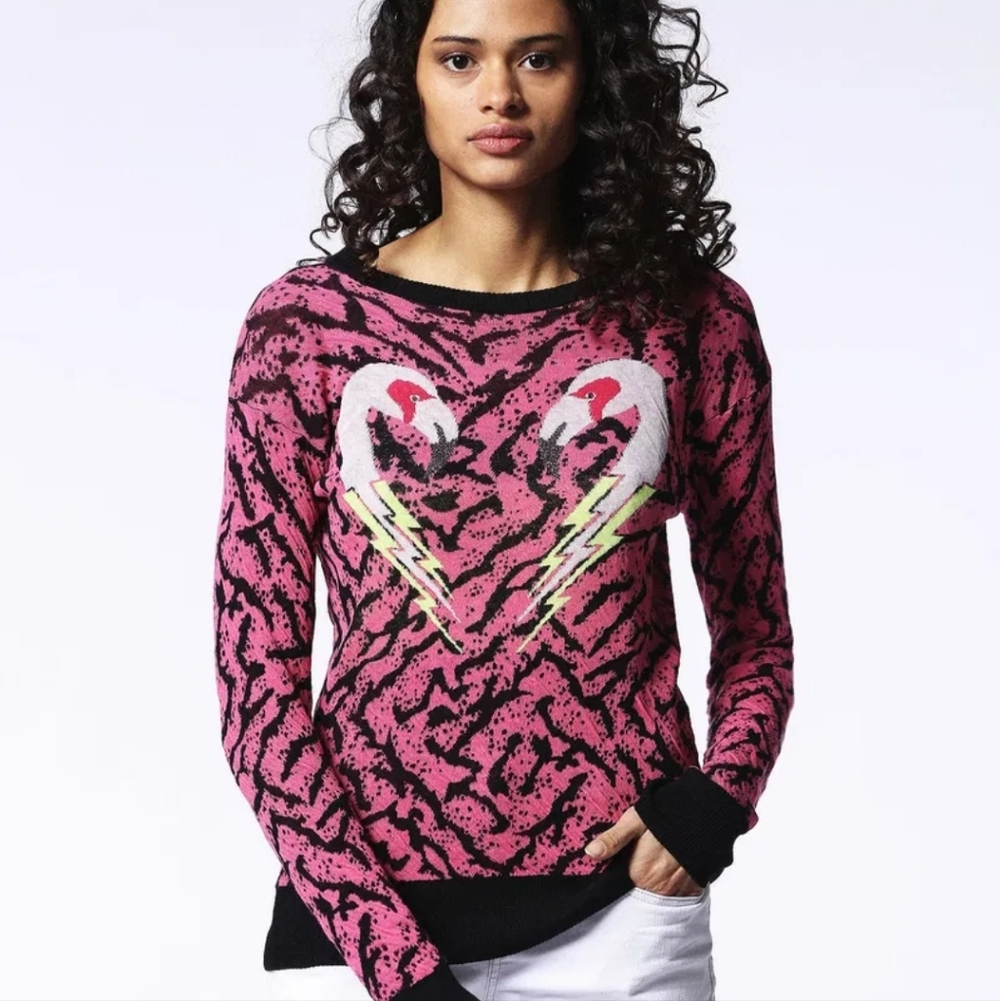 Diesel Flamingo Lightning Pink And Black Graphic Sweater